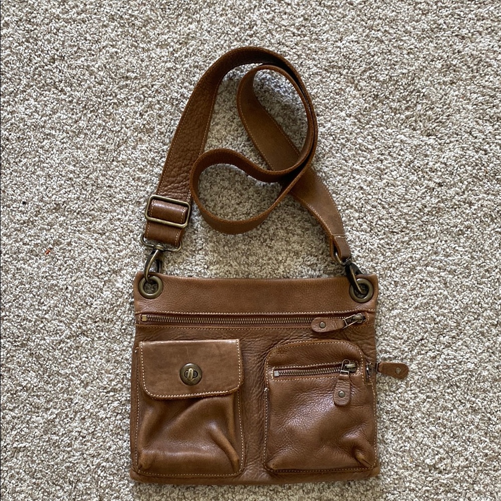 Roots Tan Leather Crossbody Bag